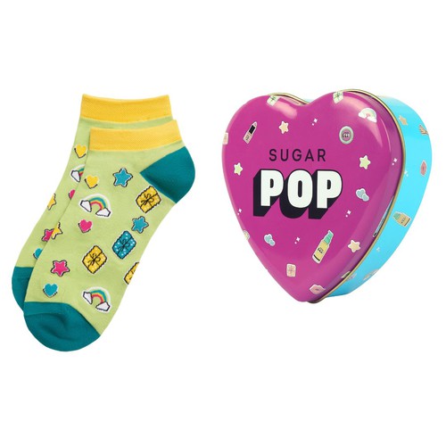 Ankle Length Green Sock - Pack of 1 + Heart Tin Box