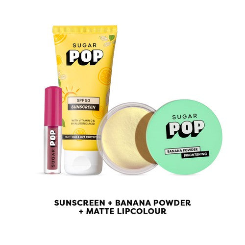 SPF 50 Sunscreen, Banana Powder and Matte Lipcolour (SUMMERPOP)