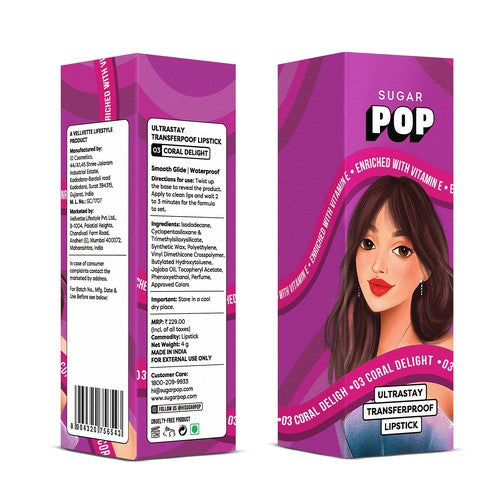 SUGAR POP Ultrastay Transferproof Lipstick 03 Coral Delight